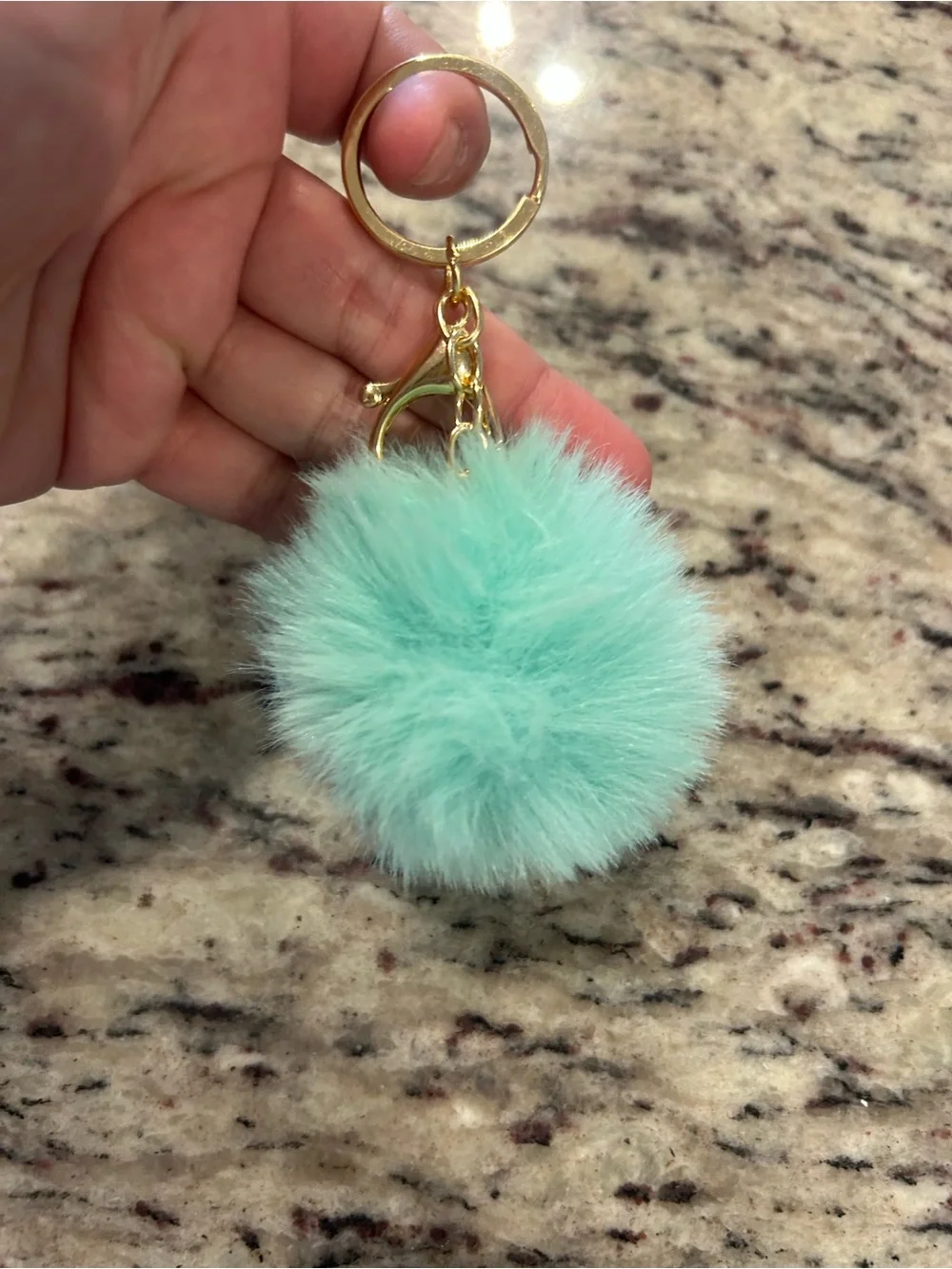 Faux Fur Pom Pom Keychain Charm - Aqua Teal